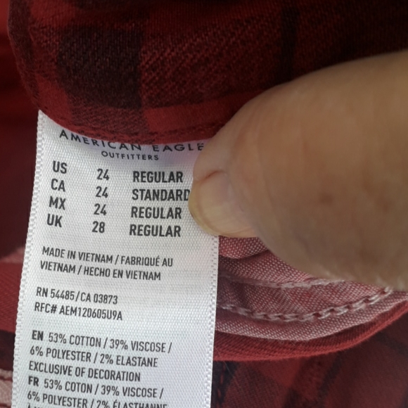 AEO Next Level Stretch High Rise Red Plaid Jeggings - Picture 10 of 13